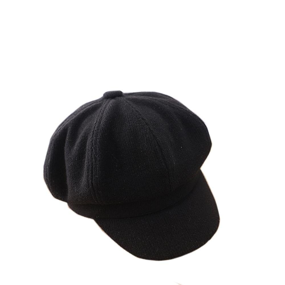 Boina con visera de otoño-invierno para niños y niñas, gorra con visera, gorra con visera, tapa panadera, sombreros octogonales de pintor: Black