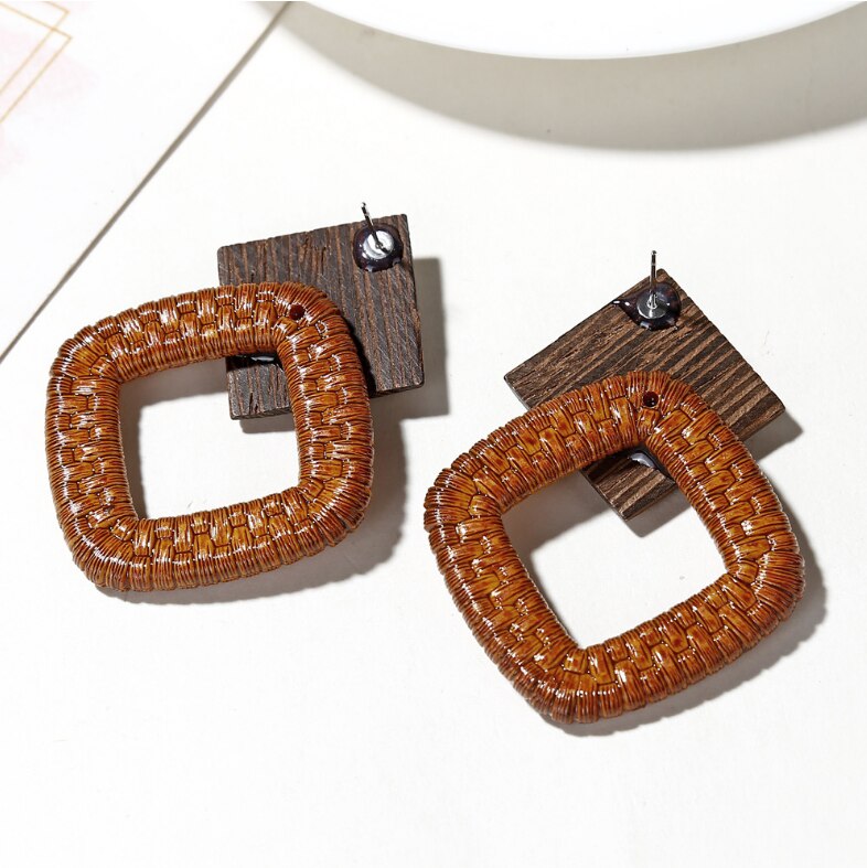 MGaidila, pendientes geométricos hechos de pendientes de madera, pendientes de estilo nacional retro bohemio