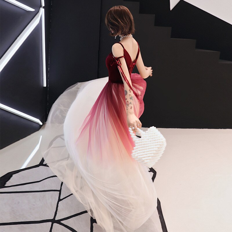 Wedding Toast Dress summer gradient married female sense was thin long evening dress female S-XXL