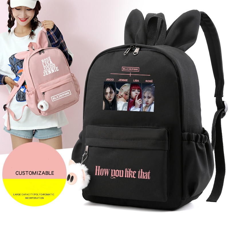 BLACKPINKs Schoolbag Backpack with Rabbit Ear BLINK Shoulder Bag JISOO JENNIE LISA ROSÉ Backpack HOW YOU LIKE THAT Travel Bag