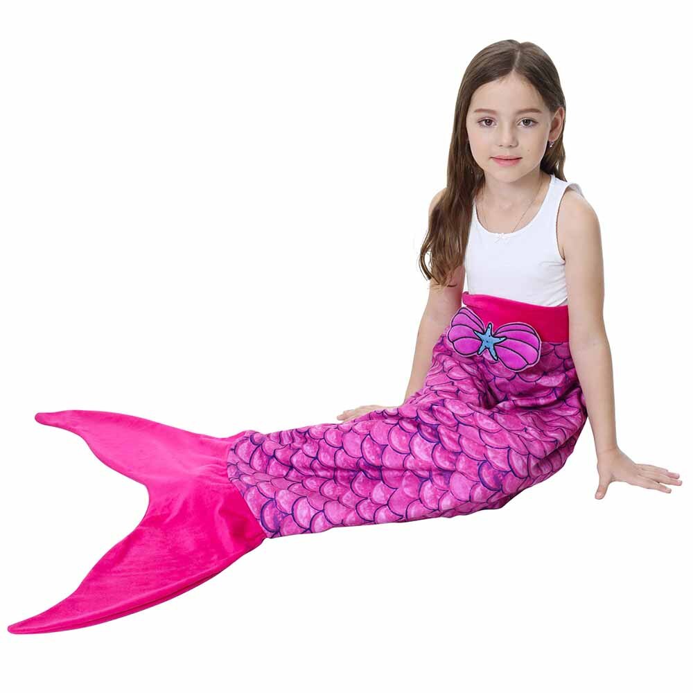 Mermaid Fish Tail Blanket Polar Fleece Wearable Portable Mermaid Blankets For Children Girl Kids On Bed Throw Plaid Blanket: Color 2