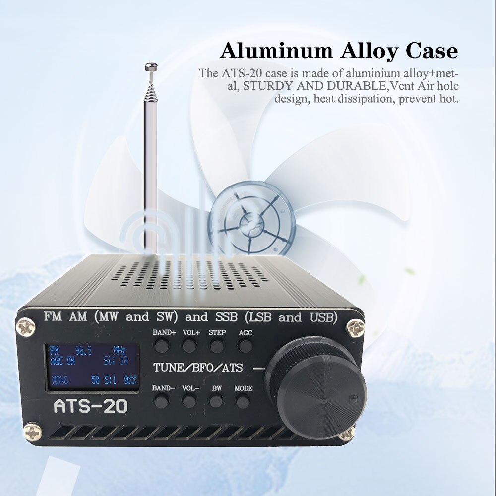 Gemonteerd SI4732 Alle Band Radio Ontvanger Fm Am (Mw En Sw) Ssb (Lsb &amp; Usb) met Lithium Batterij + Antenne + Luidspreker + Case