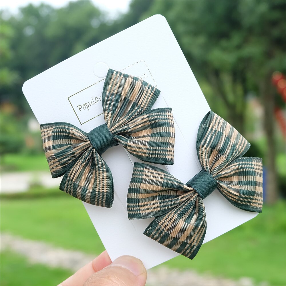 2 stuks/set meisjes strikken haarspeld klassieke geruite lint haarbanden kinderspeldjes kinderhaarkoord retro hoofddeksels haaraccessoires: 6