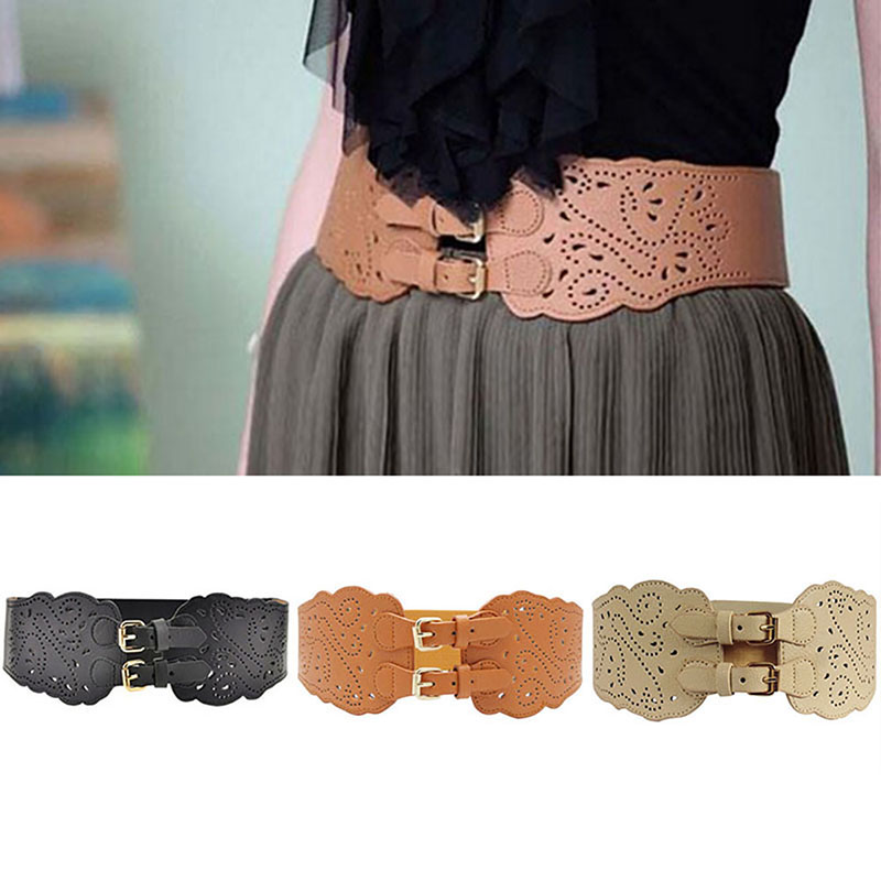 Kvinder dobbelt spænde elastisk talje bælte bred stretch korset linning til kvinder kjole stretch talje bælte justerbar bælte