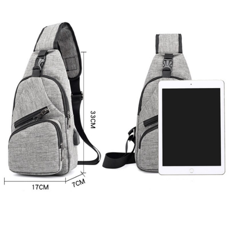 Men's Shoulder Bag Sling Chest Pack Canvas USB Charging Sports Crossbody Handbag