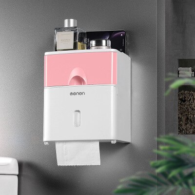 Toothbrush Holder Wall Mounted Automatic Toothpaste Dispenser Storage Rack Soft Toilet Brush Tissue Box Bathroom Accessories Set: Pink