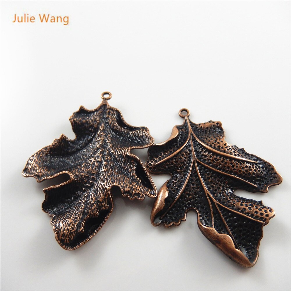 Julie wang 2 stücke antike rot kupfer charme lebendig blatt Suspension anhänger für schmuck halskette handwerk zubehör