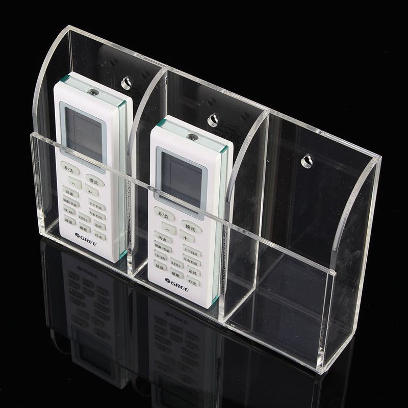 Clear Acrylic Remote Control Holder Wall Mount Media Organizer Storage Box (Three Compartments)