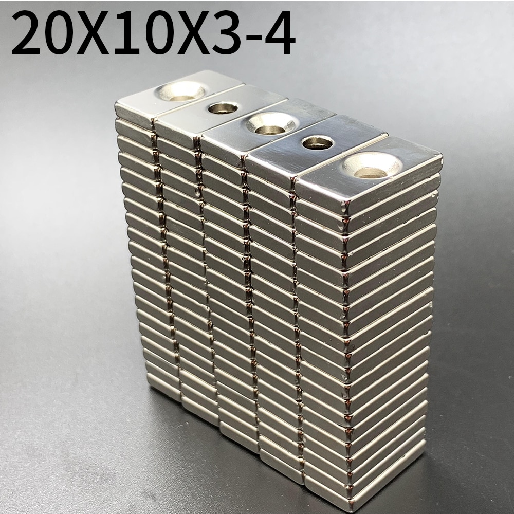 Neodymium Magneet 20X10X3 Gaten 4 N35 Vierkante Super Sterke Sterke Permanente Magneet Blok Zeldzame Aarde Koelkast magneet