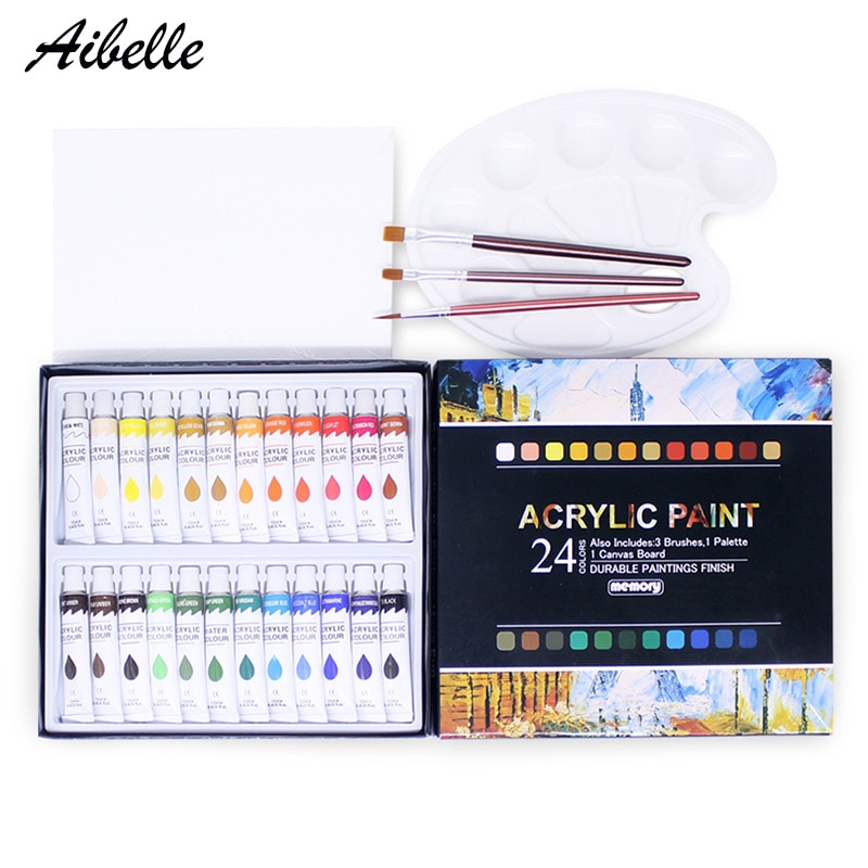 Aibelle 24 Colors Tube Acrylic Paint set Hand Painted Wall Paint Artist Draw Art Painting Drawing Tools Pigments