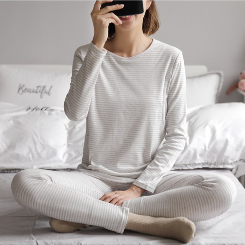 Costume de maternité 100% coton à manches longues, pantalon ample, vêtements d&#39;allaitement, pyjama d&#39;hiver doux et , post-partum