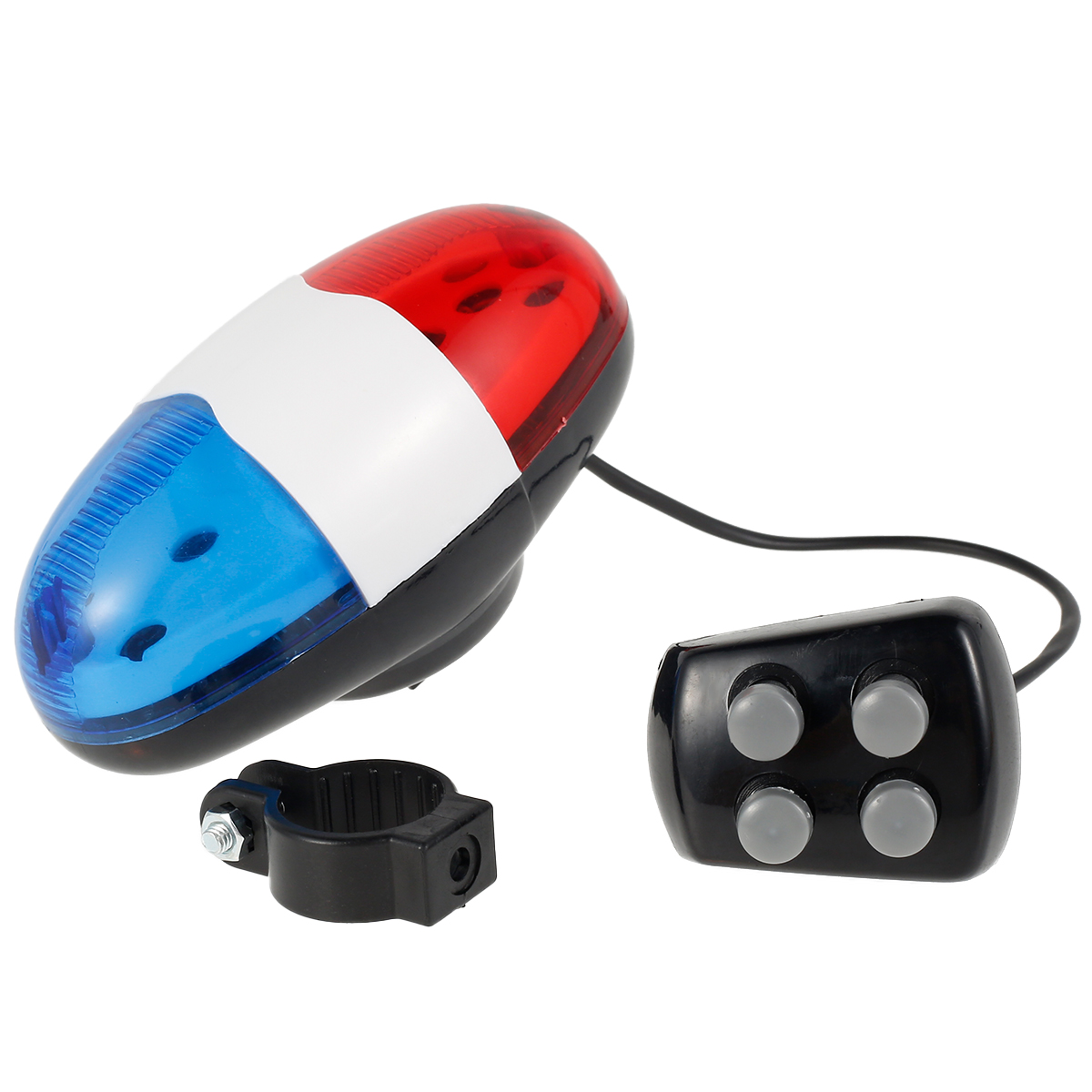 Vélo Police sirène vélo lumière LED klaxon électrique vélo Police son lumière 4 sons klaxon sirène vélo lumière LED cloche électrique: Bleu