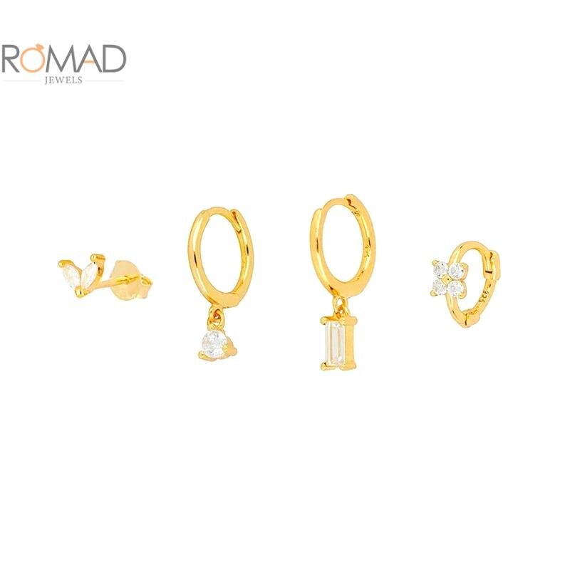 Romad 925 ohrringe aus sterlingsilber mit weißem zirkonia-anhänger, runde creolen für damen und mädchen