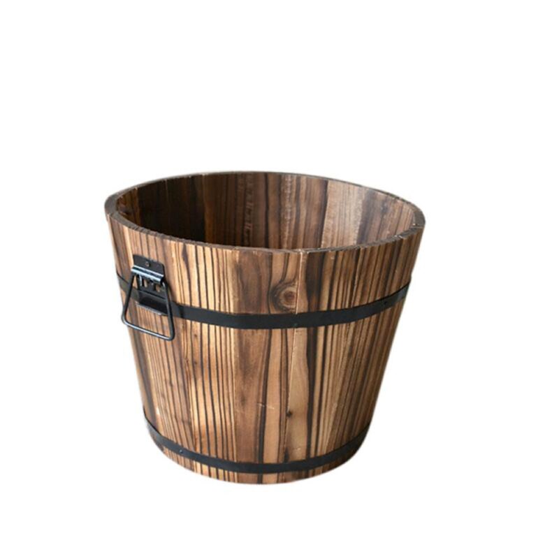 Rustieke Houten Emmer Vat Plantenbakken Bloempotten Container Met Afvoer Gat Voor Patio Tuin Outdoor Indoor Home Decoratie: AS