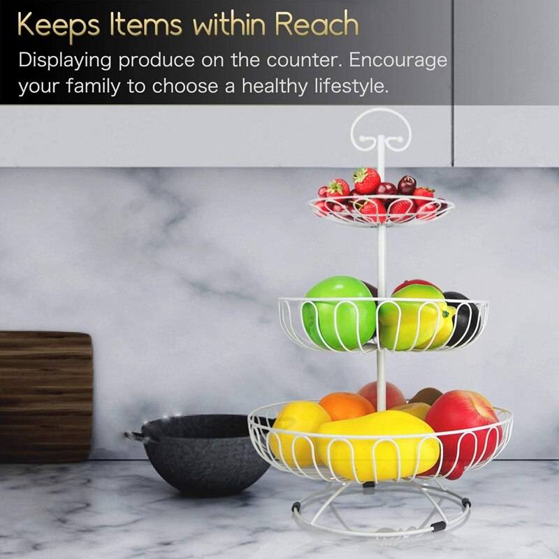 3-Tier Wire Fruit Basket Stand Modern Fruit Basket for Kitchen Countertop Fruit Basket Holder, Tiered Fruit Stand