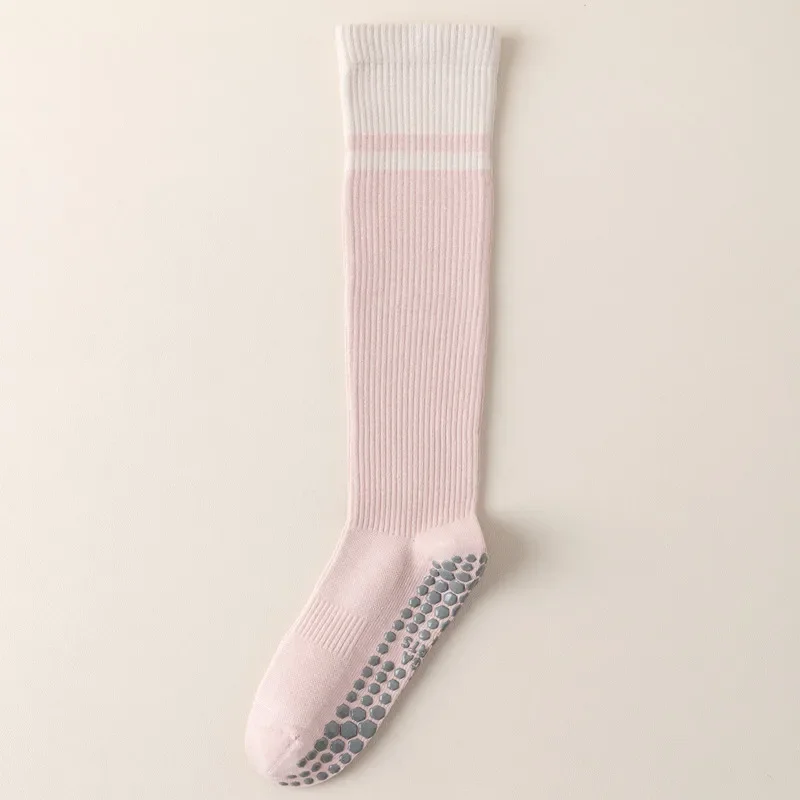 Color Blocked Yoga Calf Socks Anti Slip Pilates Socks Dance Fitness Sports Socks Long Tube Compression Stockings: Dark Grey