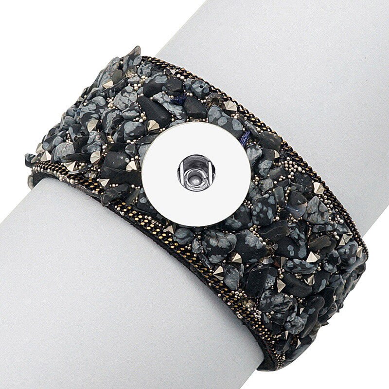 Schoonheid Kristal Grind Stenen Oppervlak Zachte Fluwelen Snap Armband 4 Kleuren 21Cm Fit Diy 18Mm Snap Knoppen snap Sieraden SE0192: Black