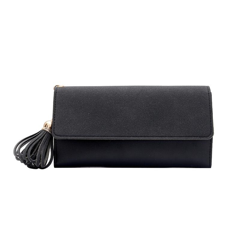 Bolsa de cartão de carteira de couro de cor pura: Black L