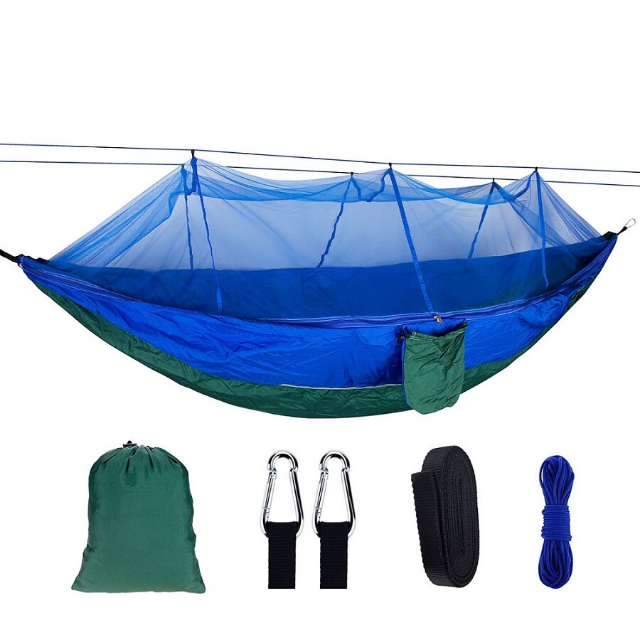 Mosquito Resistant Portable Hanging Tent Outdoor Camping Garden Hammock 1-2 Person Insect Net Strength Sleep Swing: Blue fruit green