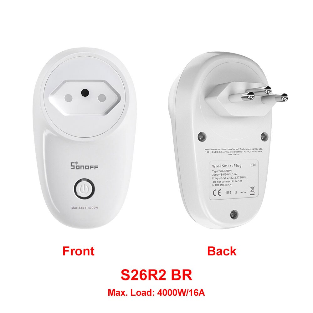 Sonoff S26 R2 Wi-Fi Smart Plug Wireless 16A Smart Socket Switch Voice Control Timing Remote Control via eWeLink Google Alexa: S26R2 BR