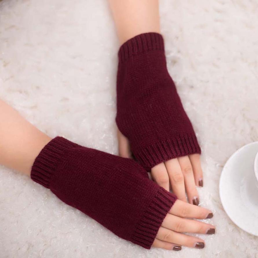 Muqgew Mooie Vrouwen Meisje Prachtige Gebreide Haak Arm Vingerloze Warm Thermische Winter Handschoenen Zachte Warme Handschoen Wanten: Wine Red