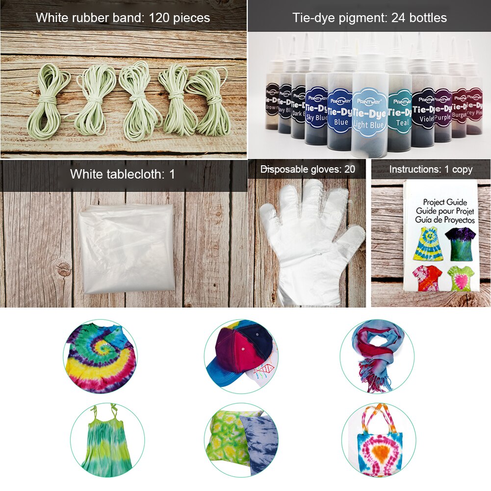 Stof Tie Dye Kit Permanente Kleuring Family Fun Hand Werk Textiel Verven Kleding Graffiti Met Rubber Band 24 Kleuren
