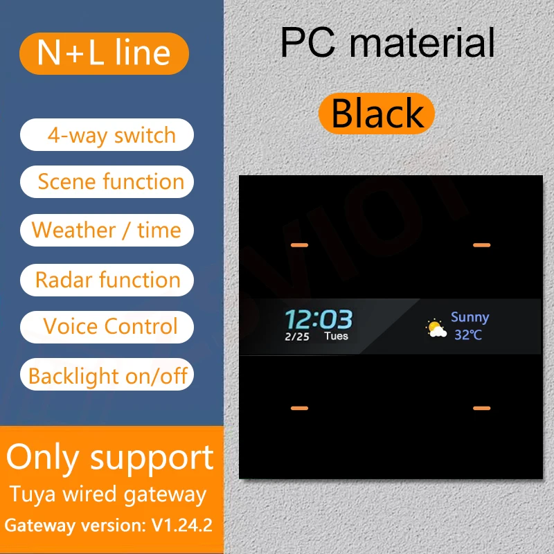 Tuya Smart Zigbee Switch With Weather time display Human body induction function 4 Gang Wall Light Button Switch remote control: WHITE
