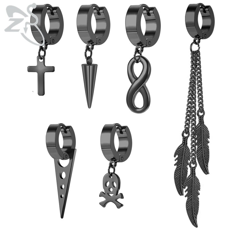 Zs 5-16 Stks/partij Punk Rock Kruis Oorbellen Set Voor Mannen Vrouwen Rvs Hoop Earring Gothic Hip hop Cirkel Ronde Oorbel: style16 black