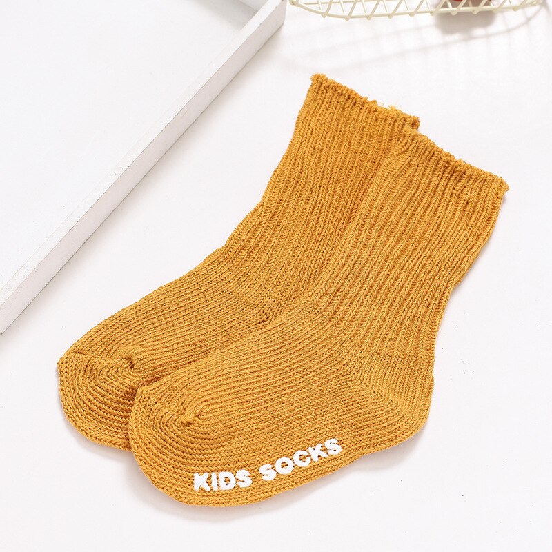 Hylidge Katoenen Baby Sokken Jongen Meisjes Lange Sokken Winter Warm Gebreide Sokken Voor 0-4 Jaar Kinderen Baby Peuter sok 10 Kleuren: Yellow / M (2-4 years)