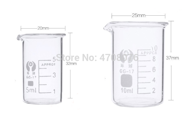 5ml 20pcs/set Pyrex Beaker borosilicate glass Lab glassware chemical measuring cup flat bottom for scientific test