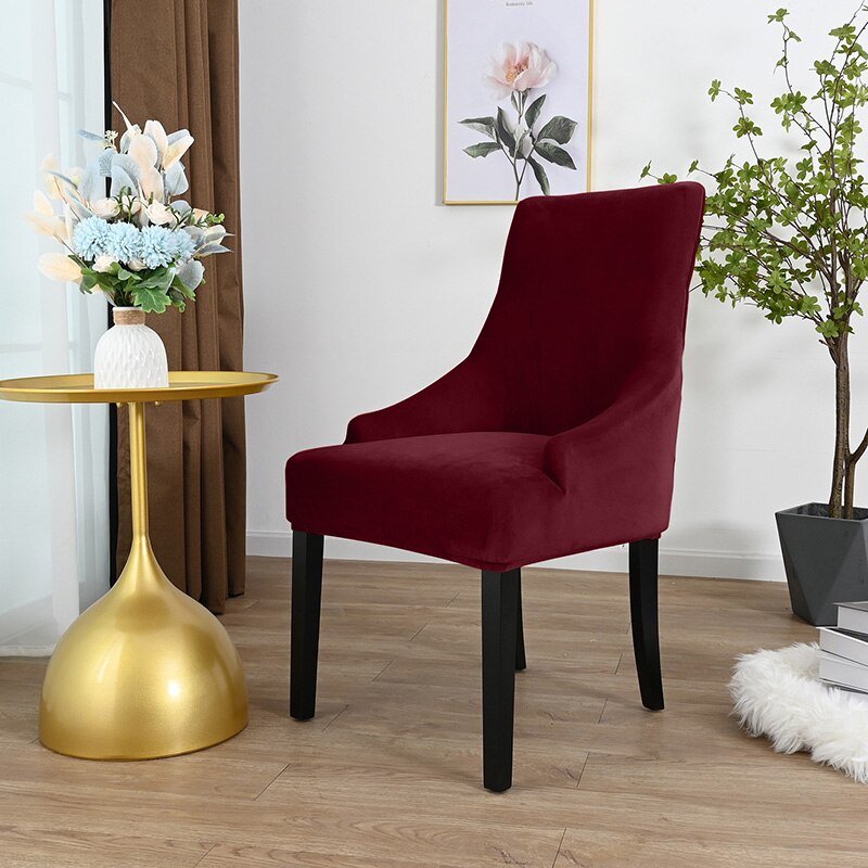 Aksamitna czernica pokrowiec na krzesło do jadalni salon Stretch Wingback krzesło narzuty elastyczny fotel z uszakami pokrywa do jadalni kuchnia: burgundy