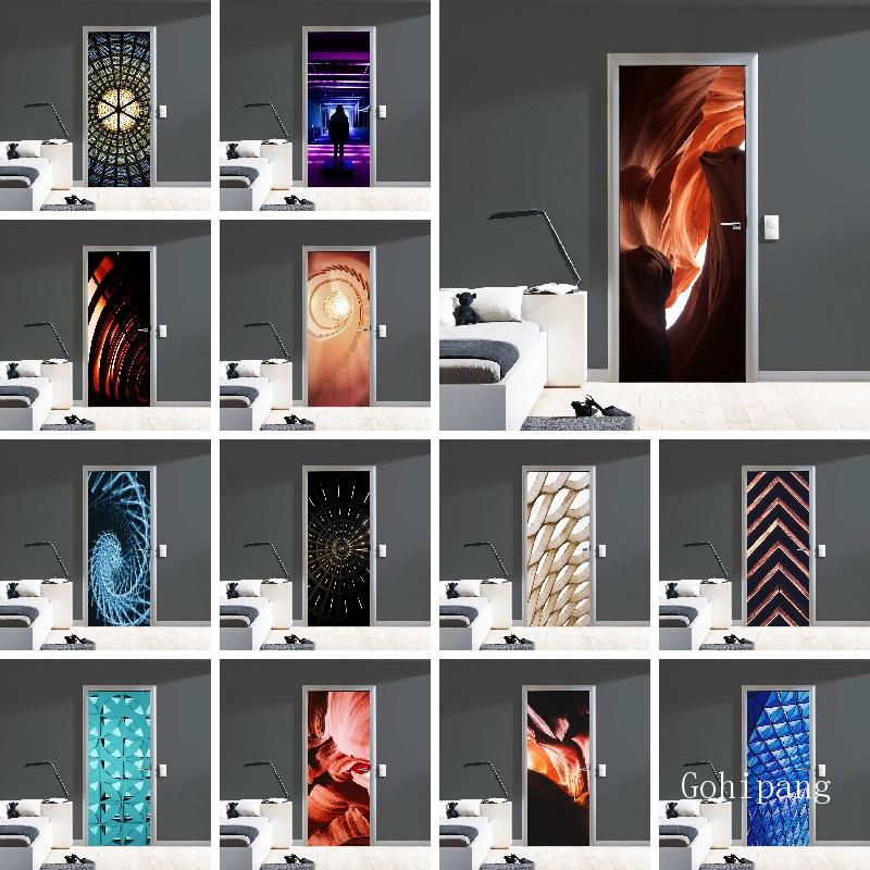 Abstract Style 3D Geometric Door Sticker DIY Renovation Mural Waterproof Print Picture Home Decor Renovation Poster PVC Sticker