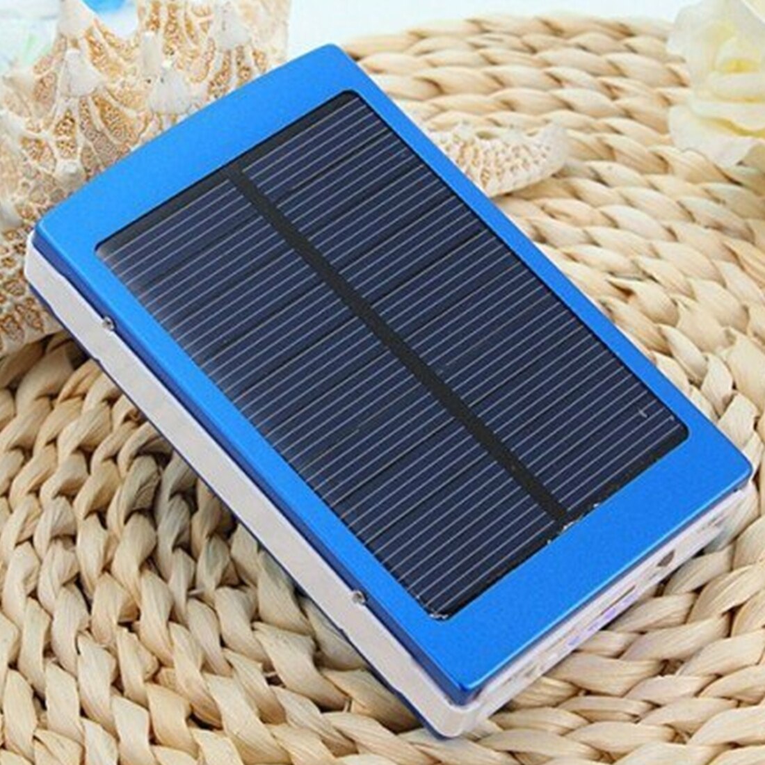 30000 Mah Hoge Capaciteit Solar Batterij Draagbare Oplader Dual Output Usb Externe Batterij Langdurige Voor Mobiele Telefoon Solar: Blue