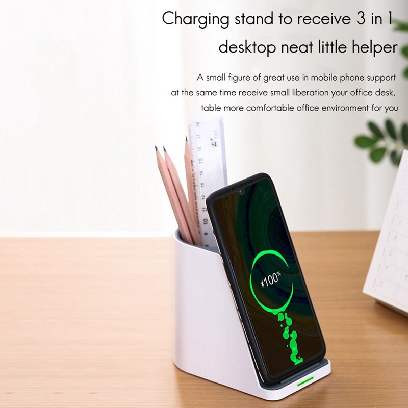 10W Wireless Charger Desk Stand Organizer Wireless Charging Station for iPhone and Samsung , Desk Storage Caddy