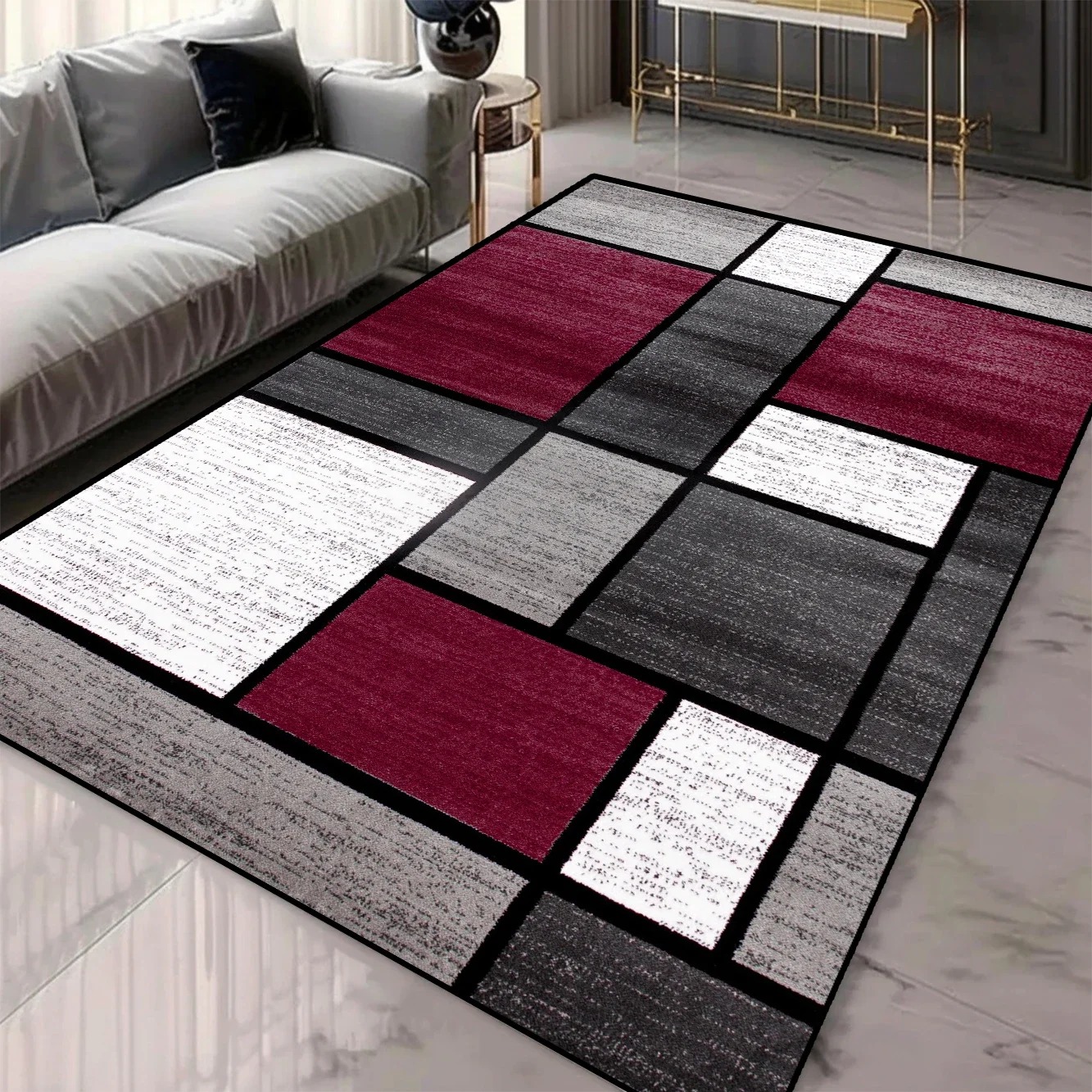 Tapis de zone 3D à motifs géométriques pour décoration de salon et de chambre à coucher Tapis lavables avec support antidérapant Tapis d'inspiration européenne: 150X220cm / YELLOW