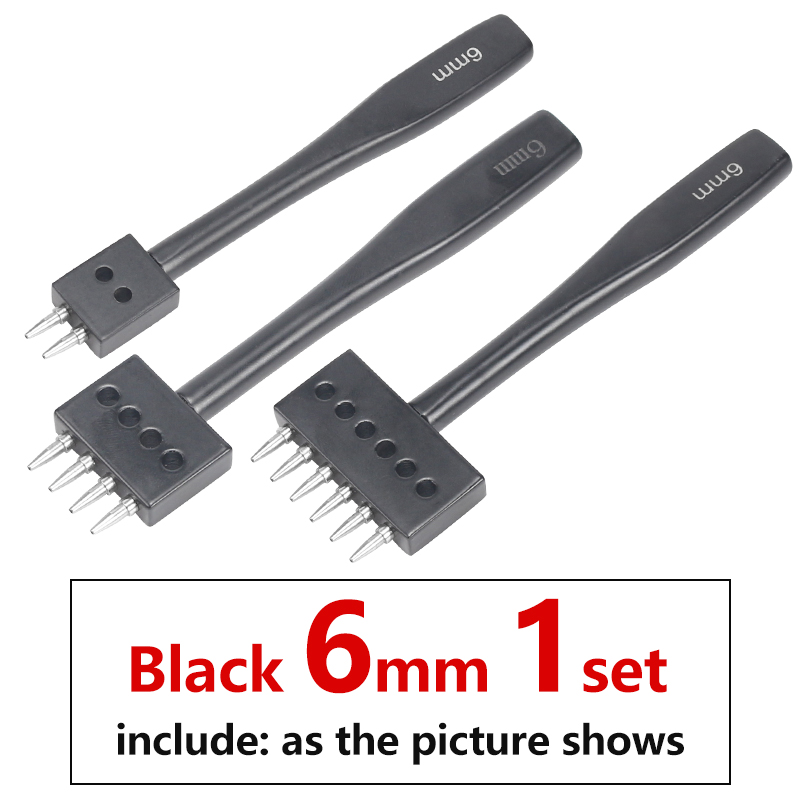 Leather Hole Punch Craft, Round Hole DIY Sewing Chisel Leather Working Tool, 4 5 6mm Spacing Leather Hole Punch, 2/4/6/Holes: 6MM-1set