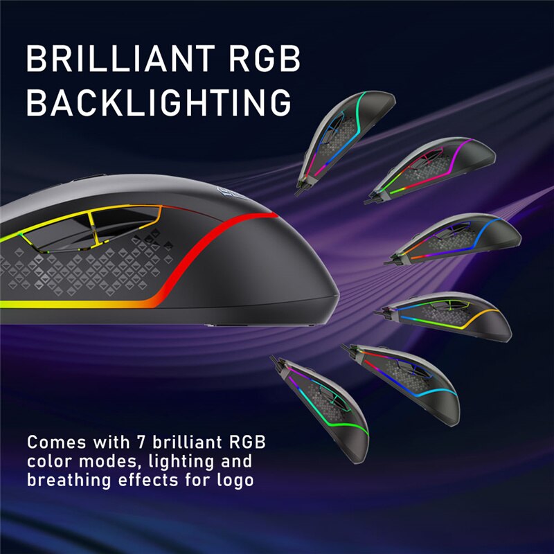 Mouse da gioco AULA RGB cablato 2 pulsanti laterali programmabile 6400 DPI regolabile comodo ergonomico Grip ottico PC Desktop Laptop