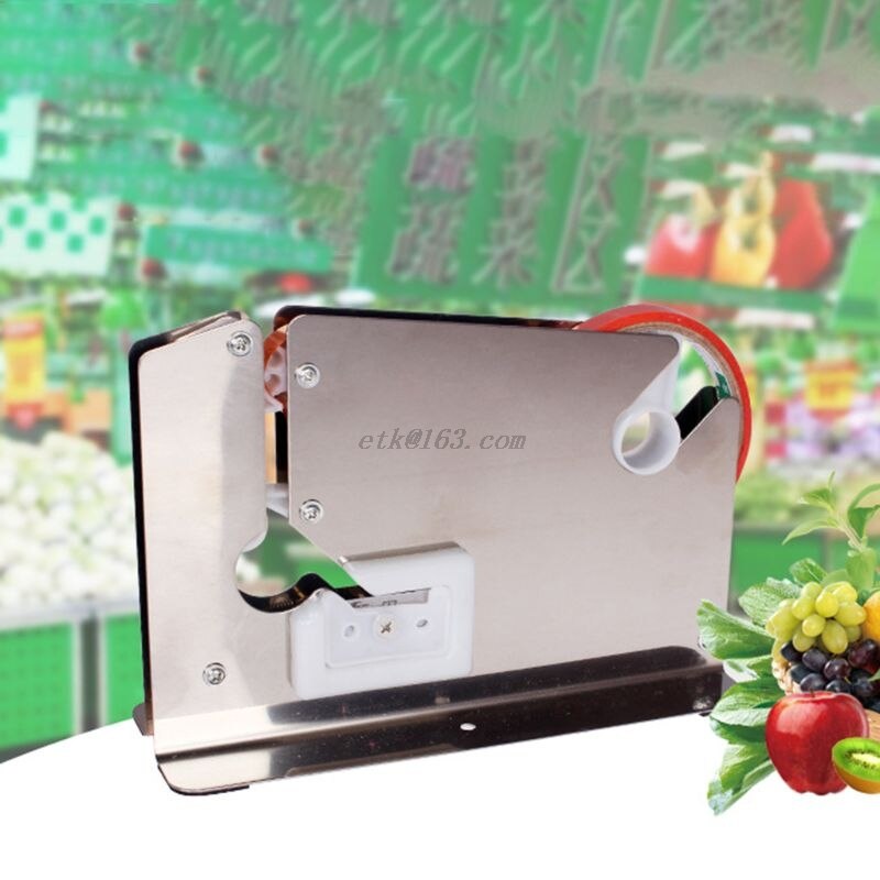Roestvrij Staal Supermarkt Zak Sluitmachine Voedsel Verpakking Fruit Winkel Verpakker Draagbare Tape Cutter Dispenser