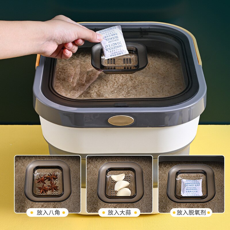 Rice Storage Container with Wheel Moistureproof Airtight Rice Dispenser Plastic Storage Container for Bulk Cereal Pet Food