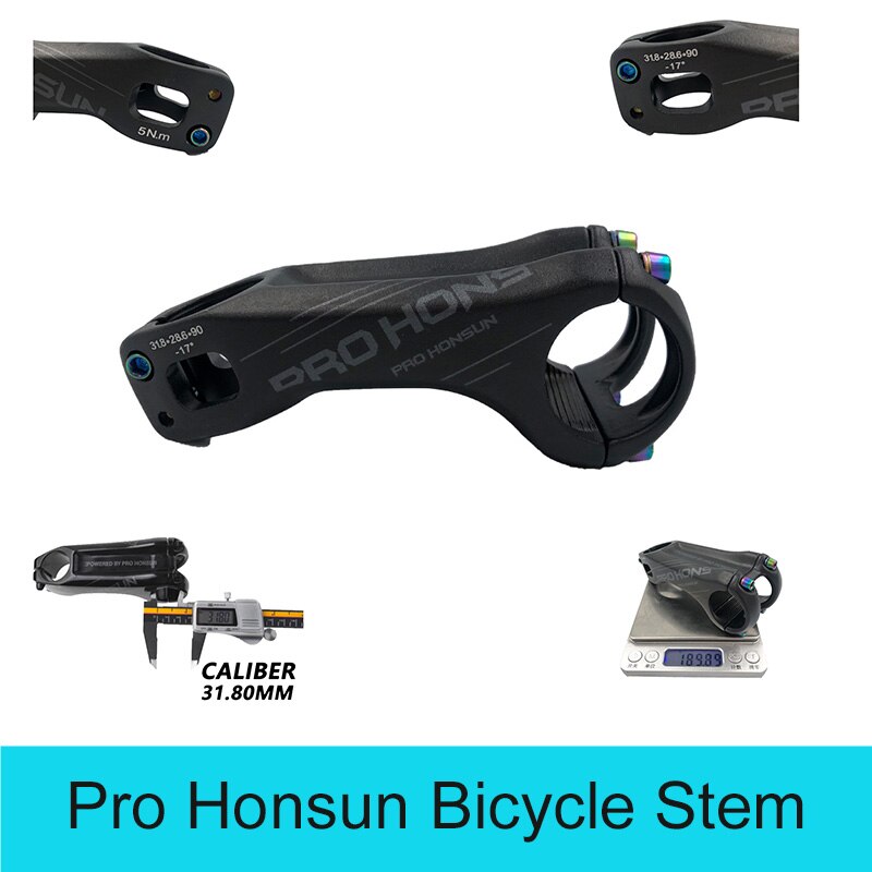 PRO HONSUN Bicycle Stem 17 Degrees 90mm MTB Bike Stems Parts High-Strength 31.8mm/28.6mm Stem for XC AM Mountain Bike