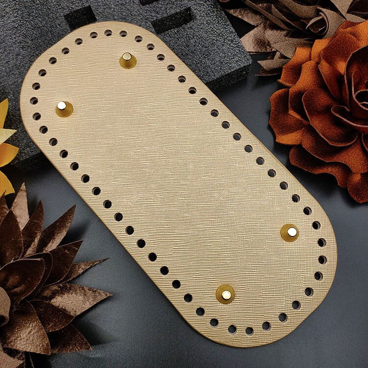 Owalne długie dno do torby z dzianiny PU skórzane akcesoria do toreb ręcznie dno z 52 otworami DIY torba szydełkowa dno 22x10cm: 3