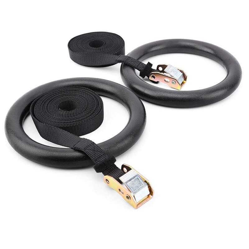 1 Pair ABS Gymnastic Rings Pull-up Gym Rings for Body Strength Fitness Power Chin Up Training Crossfit Workout: full set black
