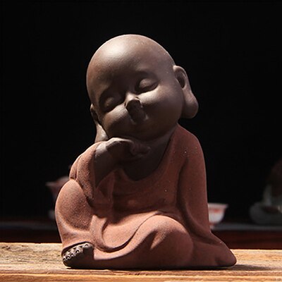 Chinese Kung Fu Tea Set Yixing Tea Pet Desktop Decoration Lovely Buddha Little Monk Sand Tea Pet Purple Tea Accessory S: C Red