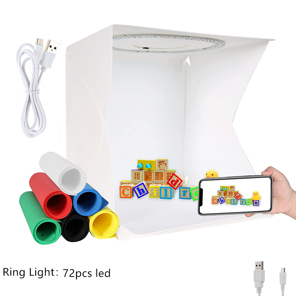 Fotografie Box 24*23*22Cm 72 Stuks Ring Led Lichtbak Opvouwbare Draagbare Fotostudio Box 6 Achtergronden Studio Schieten