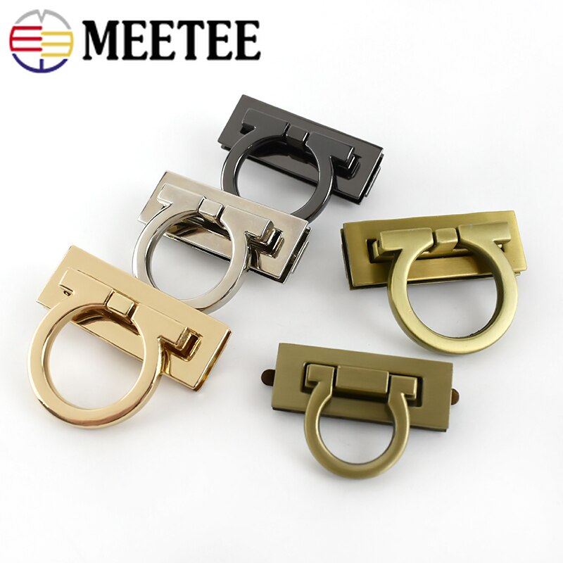 Meetee 2/4Pcs Metal Clasp Turn Twist Lock Handbag Rectangle Closure Decor Buckles DIY Bag Leather Craft Hardware Accessories