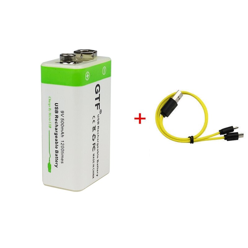 GTF 9V 500mAh lithium USB Rechargeable battery 9V li-ion Square battery for Toy Remote Control KTV Multimeter Microphone: 1pc and USB cable