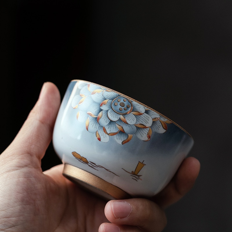 Azure Rui Hij Keramische Cup 4 Cup Geschenkdoos Kung Fu Thee Kopje Thee Cup Geur-Ruiken Cup Enkele master Cup Chinese Stijl Tea Cup