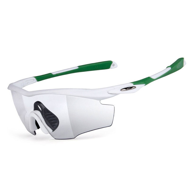 5 unids/set fotocromáticos gafas ciclismo bicicleta gafas hombres mujeres al aire libre deporte MTB gafas de sol gafas de Marco miopía: White Green