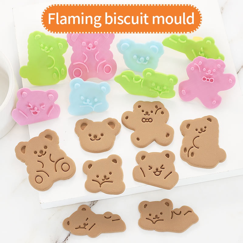 3d Cookie Mold Plastic Cartoon Beer Creatieve Biscuit Mold Huishouden Drie-Dimensionale Drukken Beer Cookie Cutter Bakken Tool