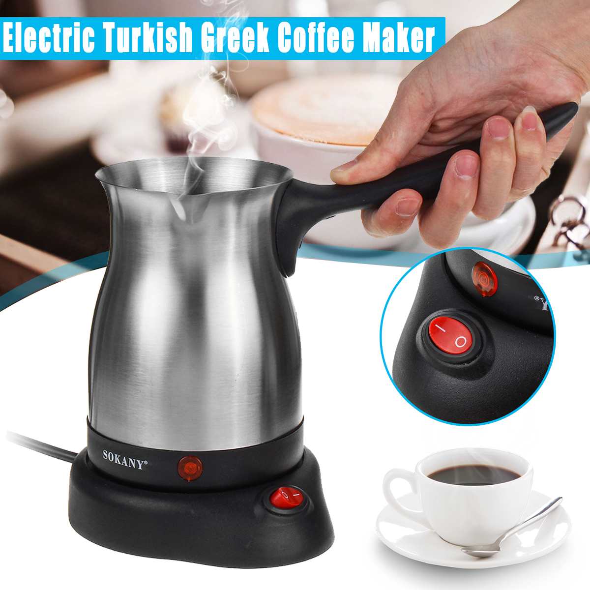 Elektrische Koffiezetapparaat Rvs Turkse Griekse Koffiemachine Espresso Moka Pot Home Office Koffie Pot Waterdicht IPX4